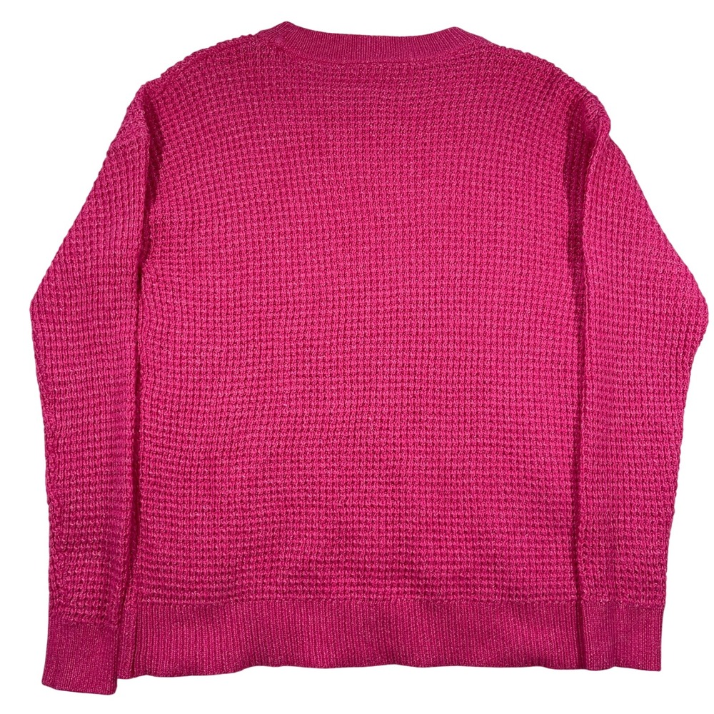 Time and Tru Womens Pink Waffle Knit Crewneck Sweater Recycled Polyester L 12-14 - Picture 4 of 8